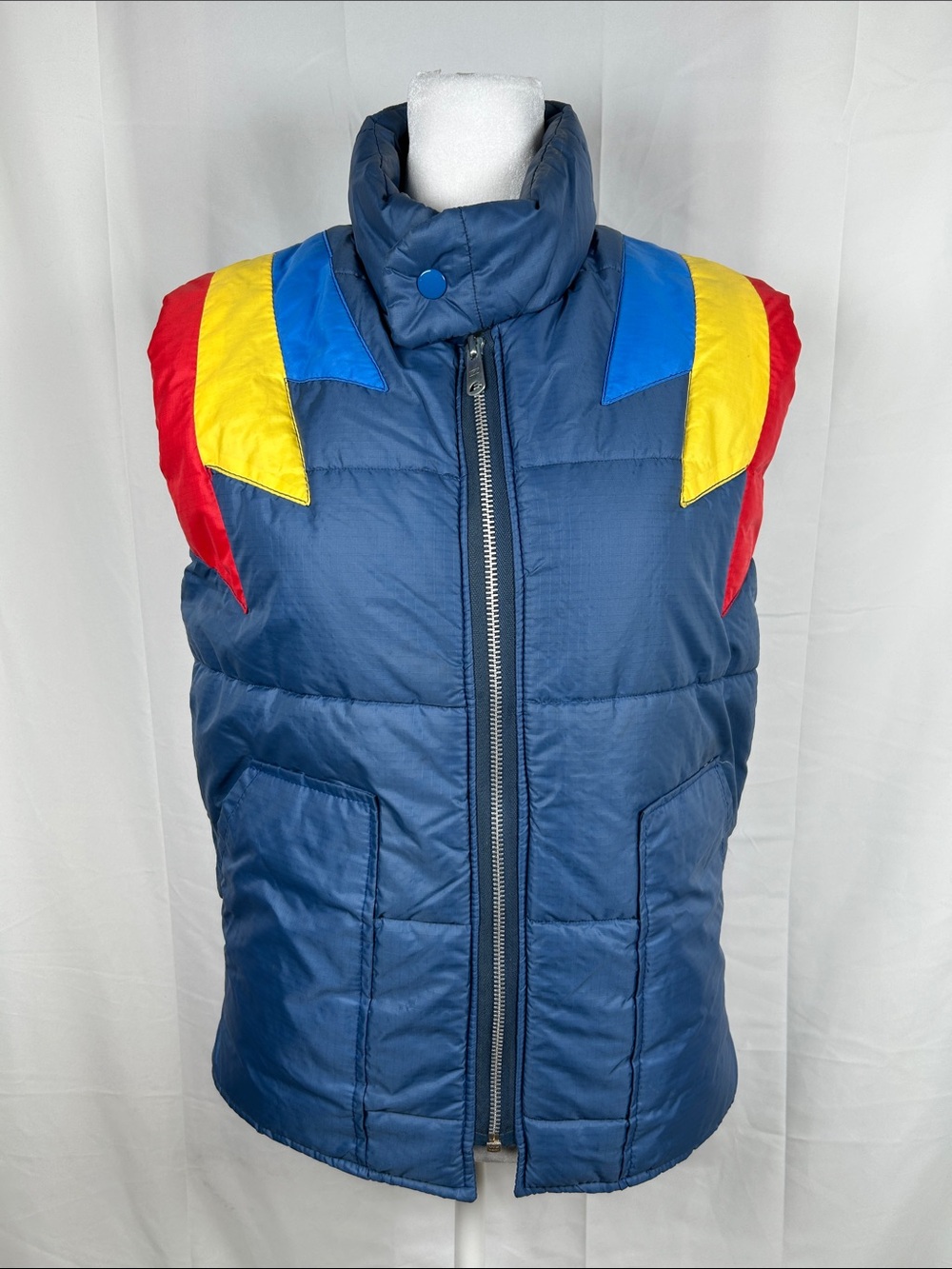 Rico Full Zip Ski Puffer Vest Women’s Small Blue Red Yellow Retro